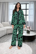Dark Green with cheetah printed Front button Style night suit For her (RX-442)
