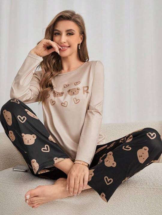 Off white bears With Black Pajama Printed Night wear (RX-266)
