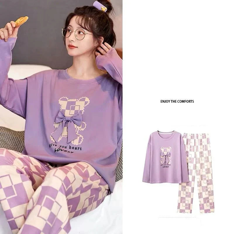 Lilac Give your heart Lovely Full Sleeves with Printed Pajama The Ultimate Dream Wear Sleep Suit (RX-334)