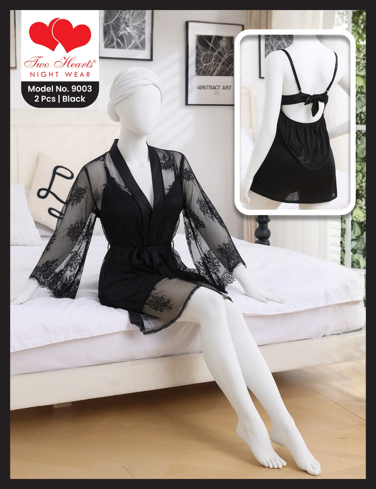 2 Piece Net Gown With Silk Inner Nighty(9003)