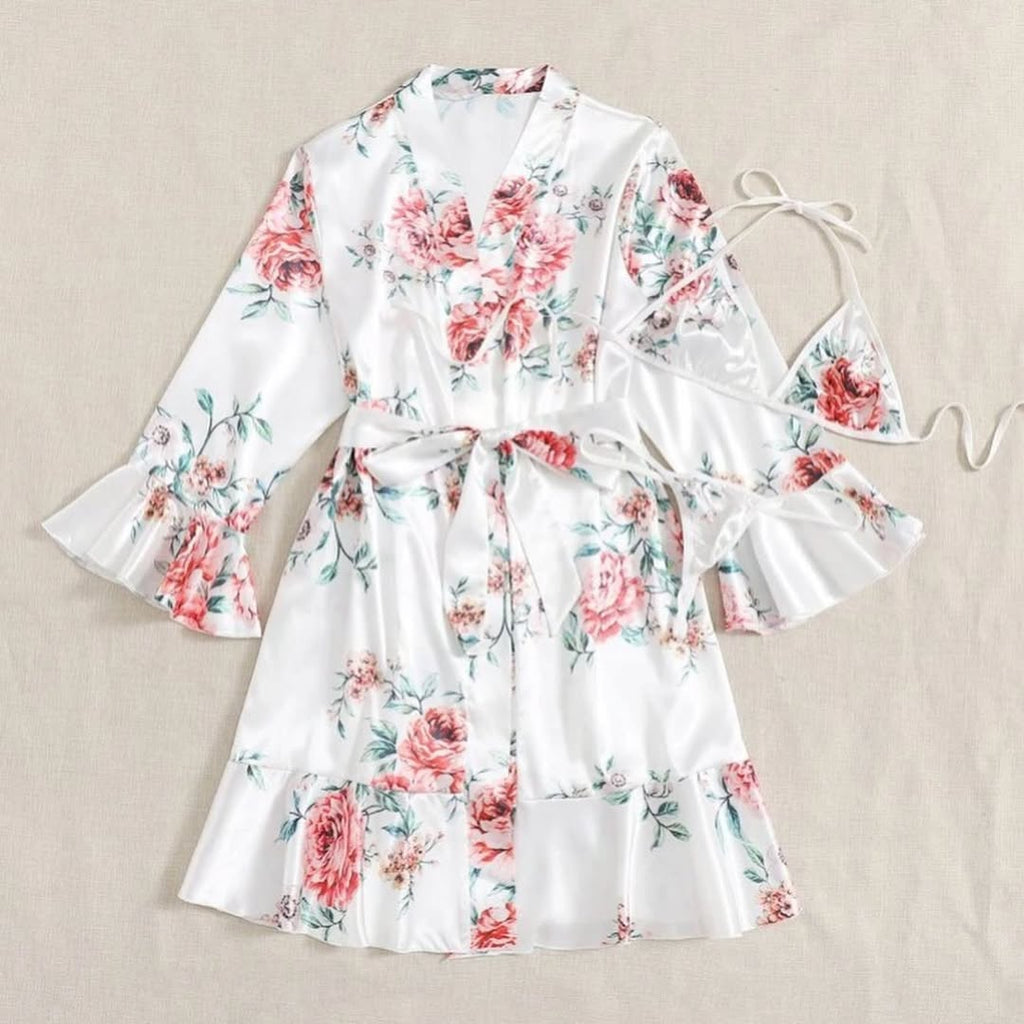 3 Piece Gorgeous Flower Printed Nighty(7011)