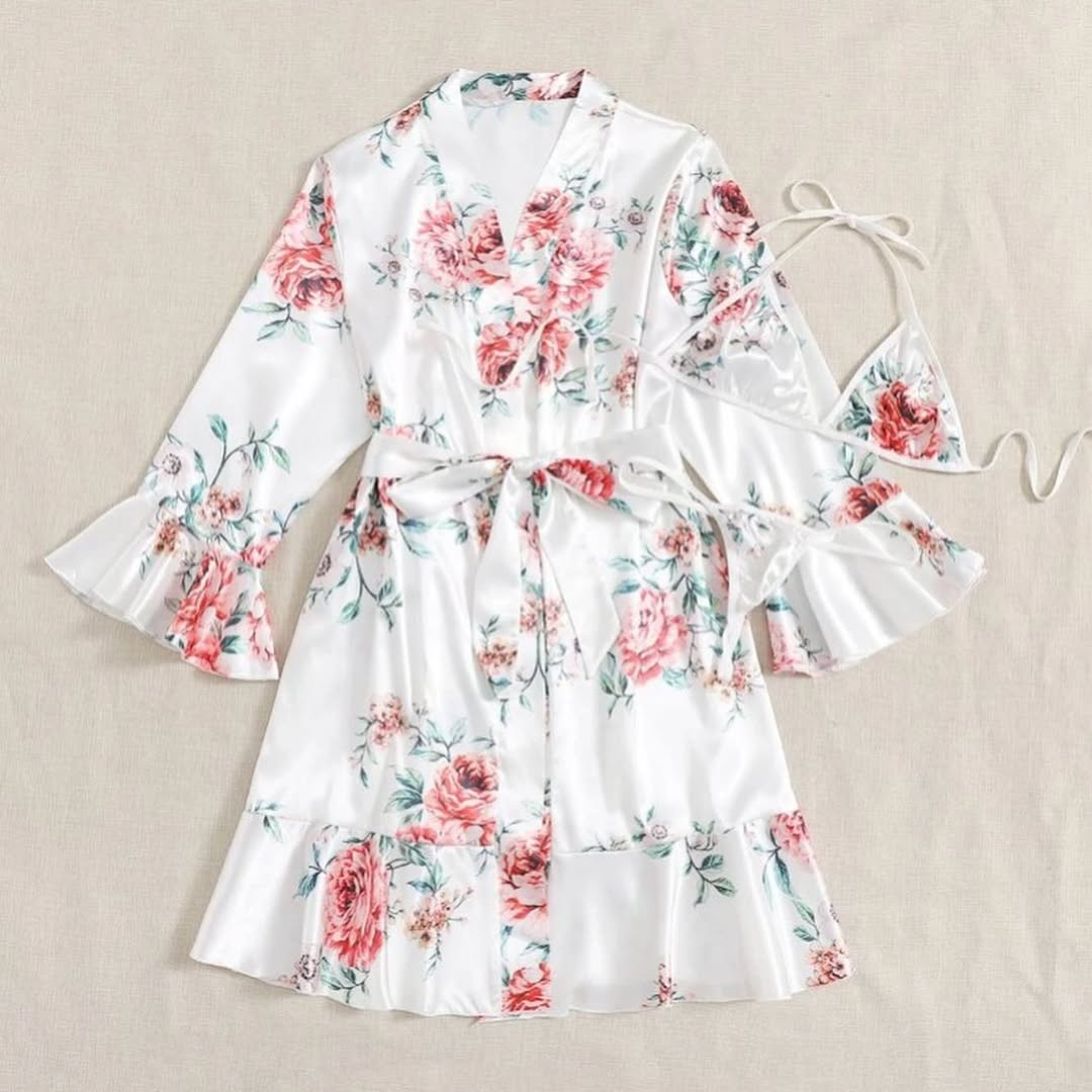 3 Piece Gorgeous Flower Printed Nighty(7011)