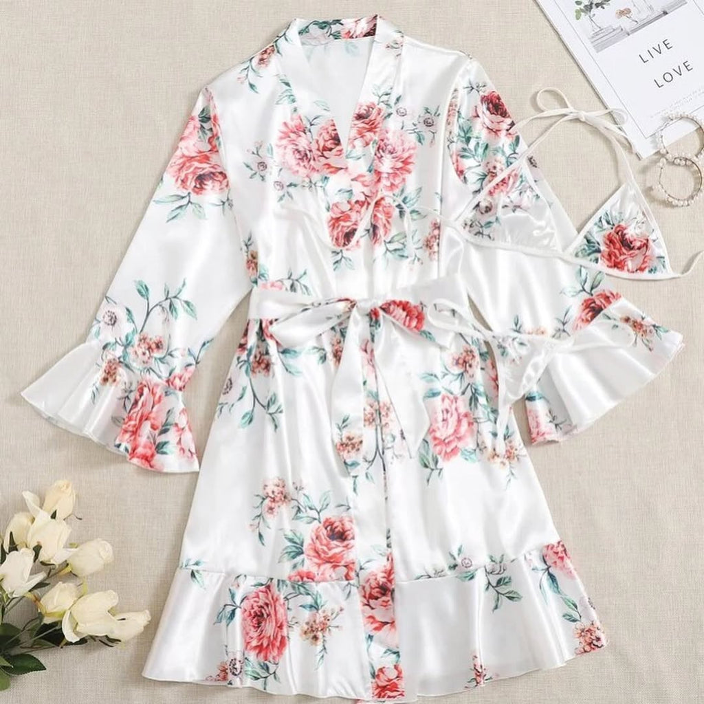 3 Piece Gorgeous Flower Printed Nighty(7011)