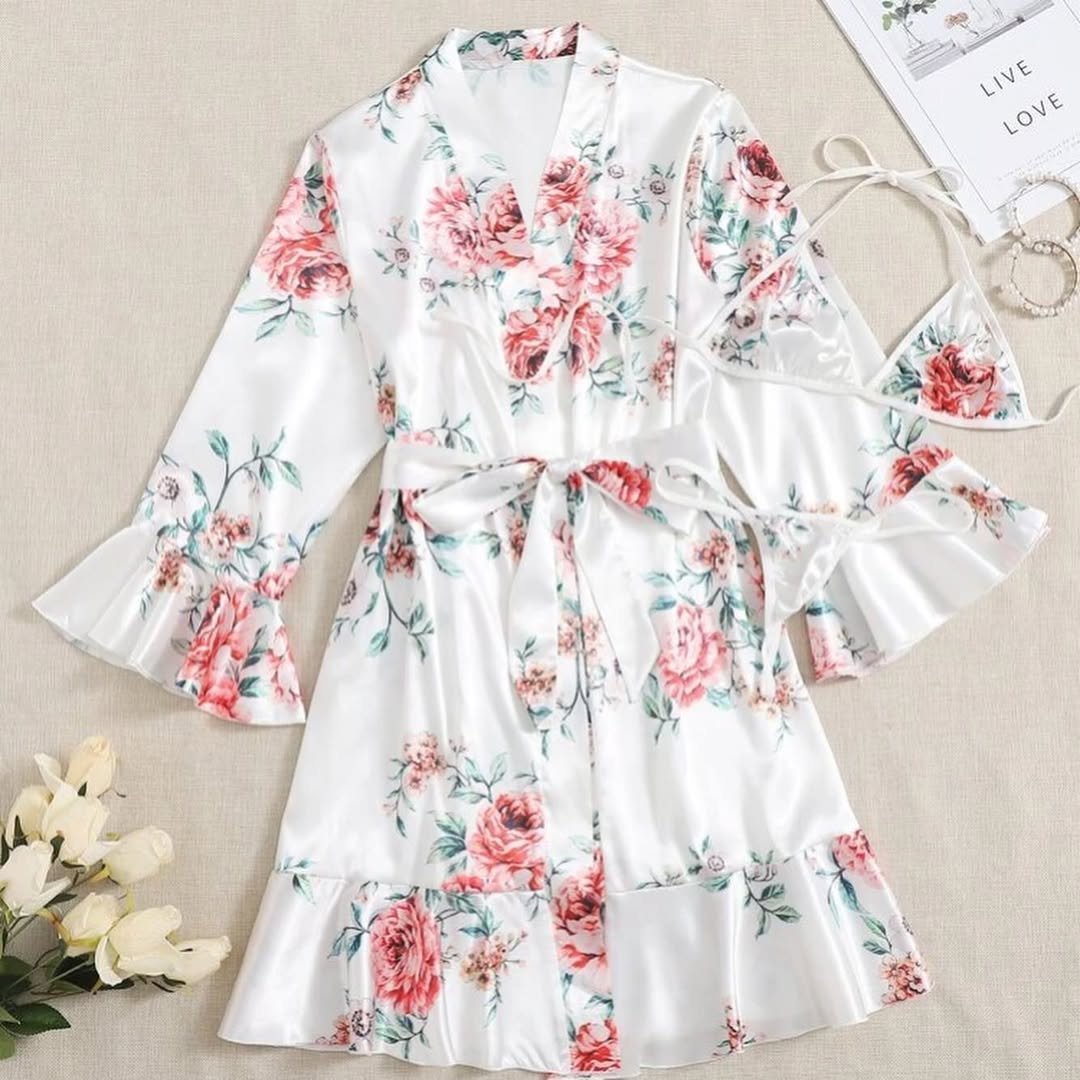 3 Piece Gorgeous Flower Printed Nighty(7011)