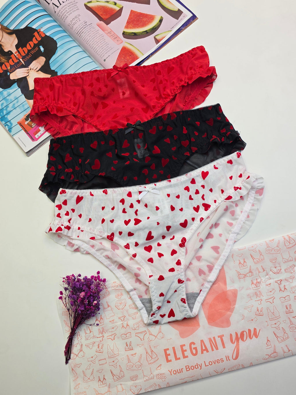 Lacy Heart Deisgn Bra Panty Set ( 3 PCS )