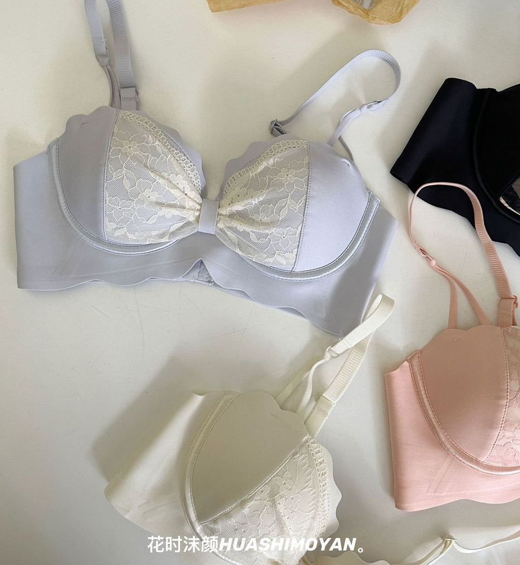 (32-38)B Bow Style Beautiful lace design Non Wired padded bra (095)